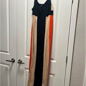 Cacique Black, Beige & Orange Colorblock Maxi Sleep Dress - NWT!